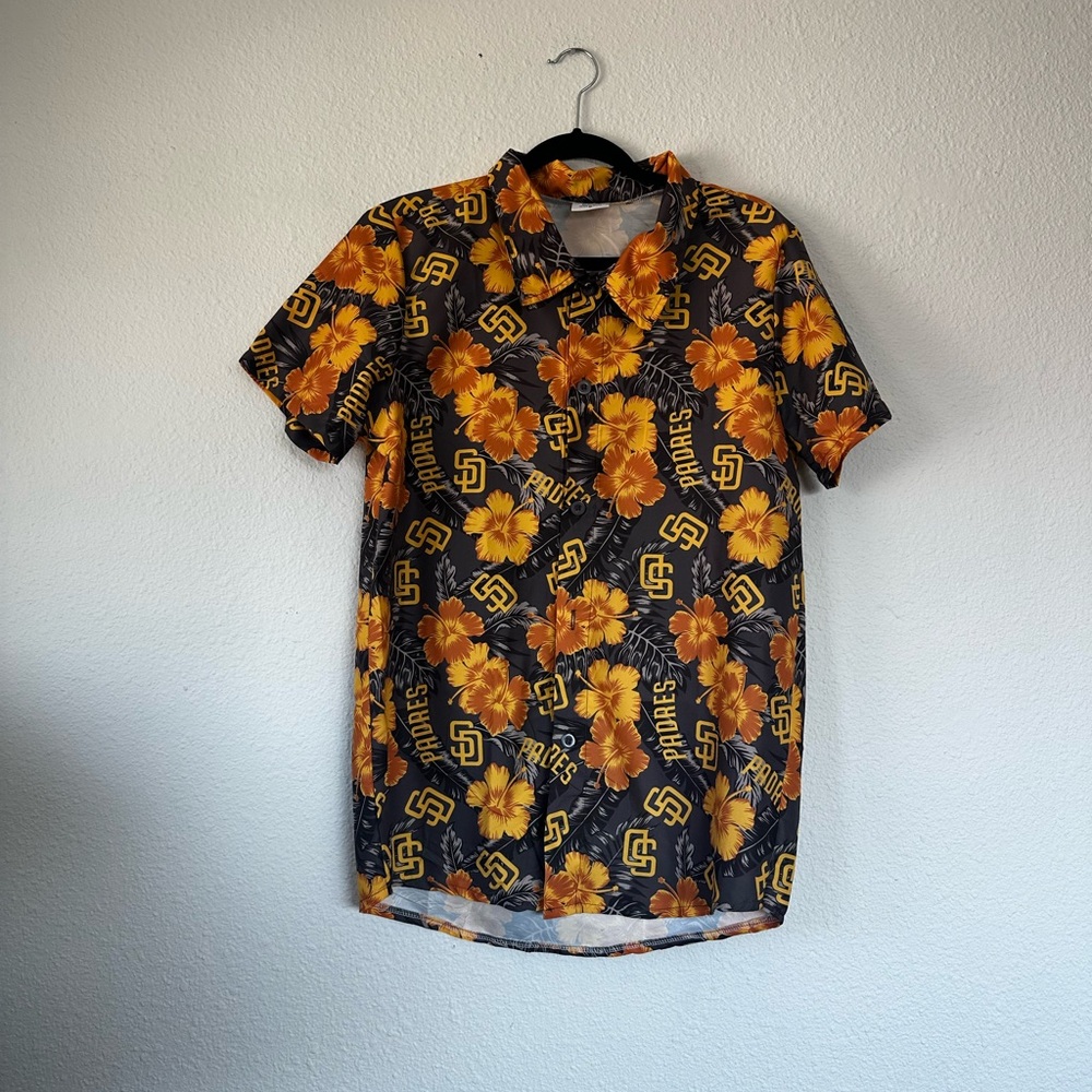San Diego Padres Hawaiian Tropical Shirt - Black and Orange- Adult M